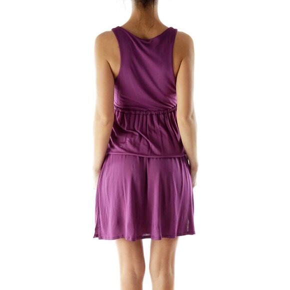 JO NO FUI Purple Cut-Out Round Neck Day Dress - Picture 2 of 3